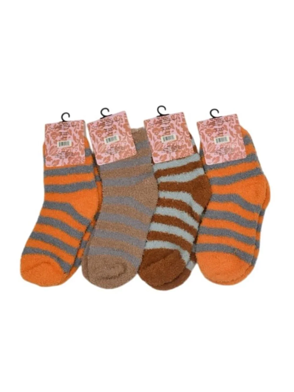 Carnival Womens Fuzzy Slipper Socks Orange Striped Soft Cozy One Size New